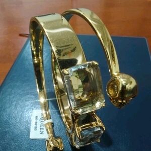 *RARE* Alexander McQueen Twin Skull Bangle Bracelet Spiral Gold Tone
